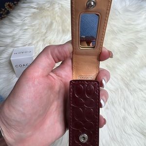 Coach Logo Burgundy Red Leather Lipstick 💄 Holder With Mirror